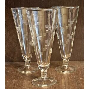 Vintage Anchor Hocking CUBIST Pilsner Glass 7 1/2" MCM 1964 Set of 3